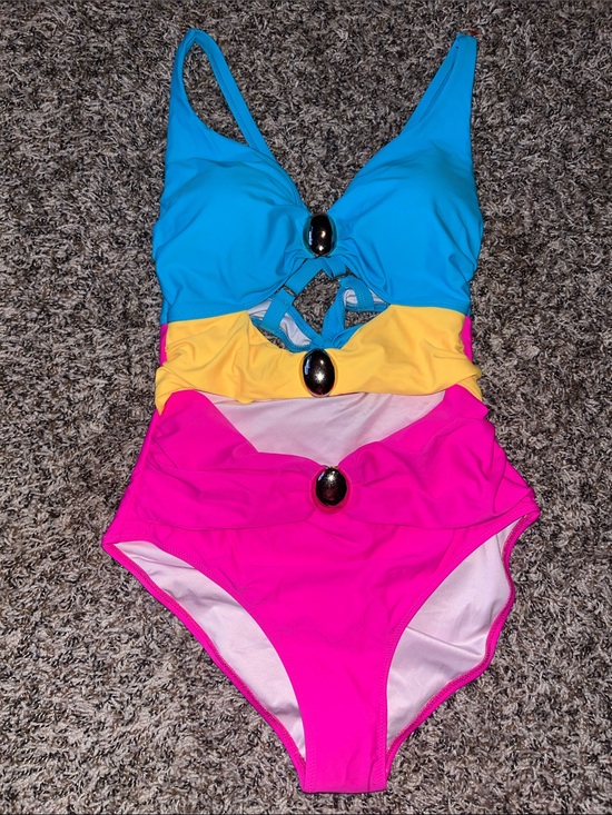 Other - Colorblock One-Piece Swimsuit in Blue, Yellow & Hot Pink